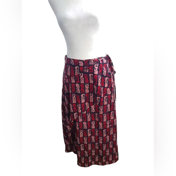 Kenzo Woman's Midnight Blue Mermaid Print Midi Wrap Skirt in Red Size US 6 - Picture 5 of 11